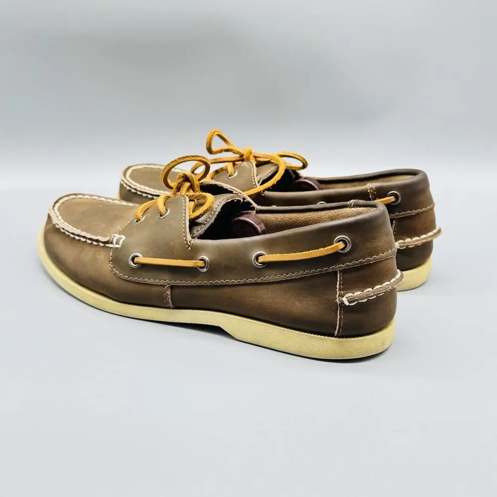 J Crew Shoes Mens 10 Brown Leather Boat Deck Casual Moc Toe Lace Up Comfort
